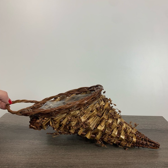 Primitive Cornucopia Horn Basket Lined Floral Thanksgiving Fall Farmhouse Rustic - Picture 16 of 16